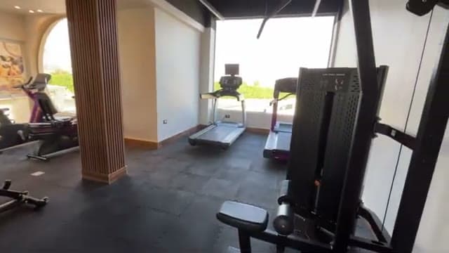 La palestra del Dive Inn con tapis roulant e macchinari, piccola ma attrezzata