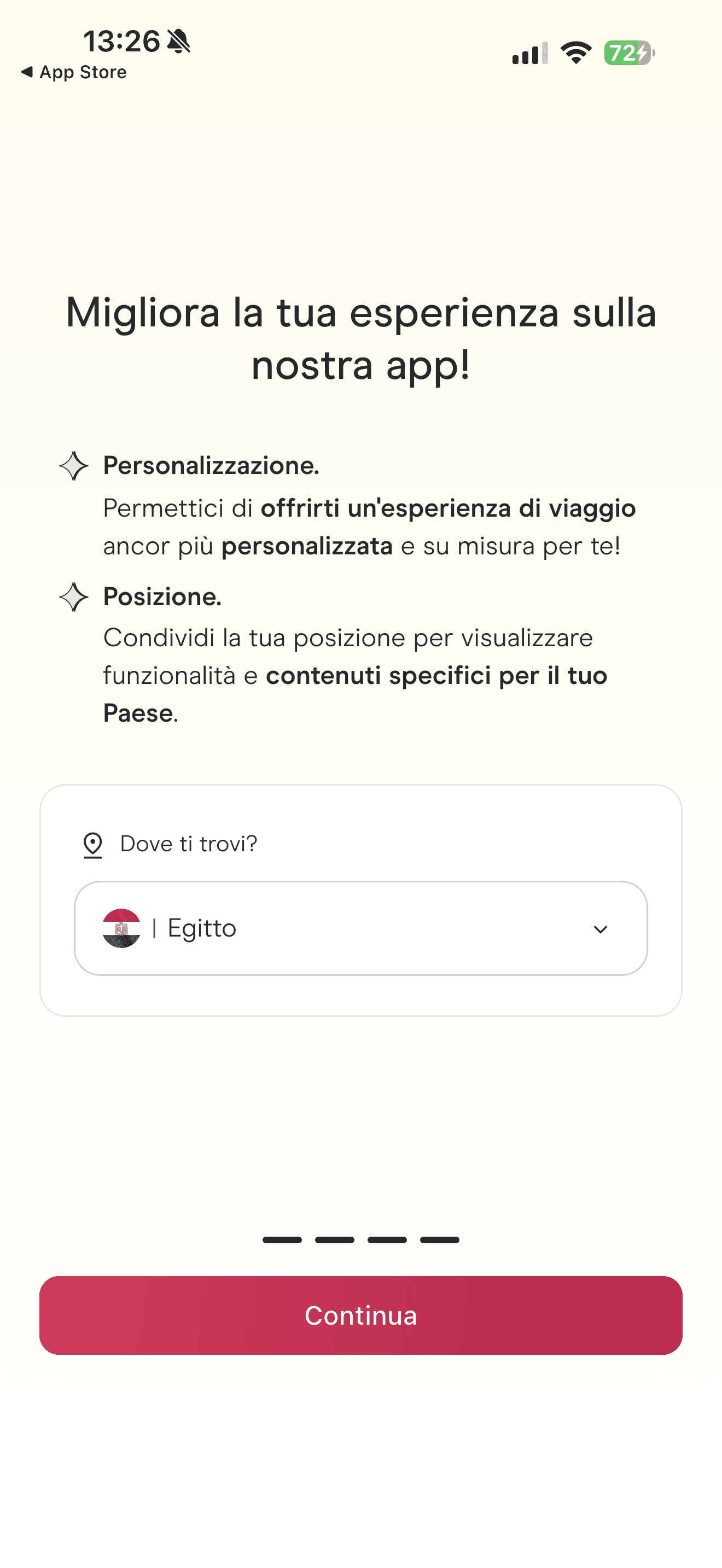 L'app Holafly chiede da dove stai navigando