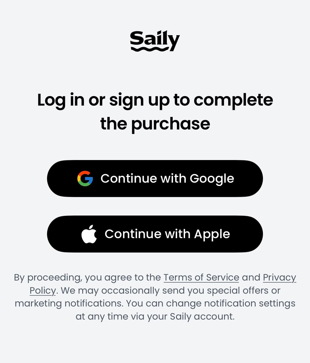 La schermata di accesso di Saily
