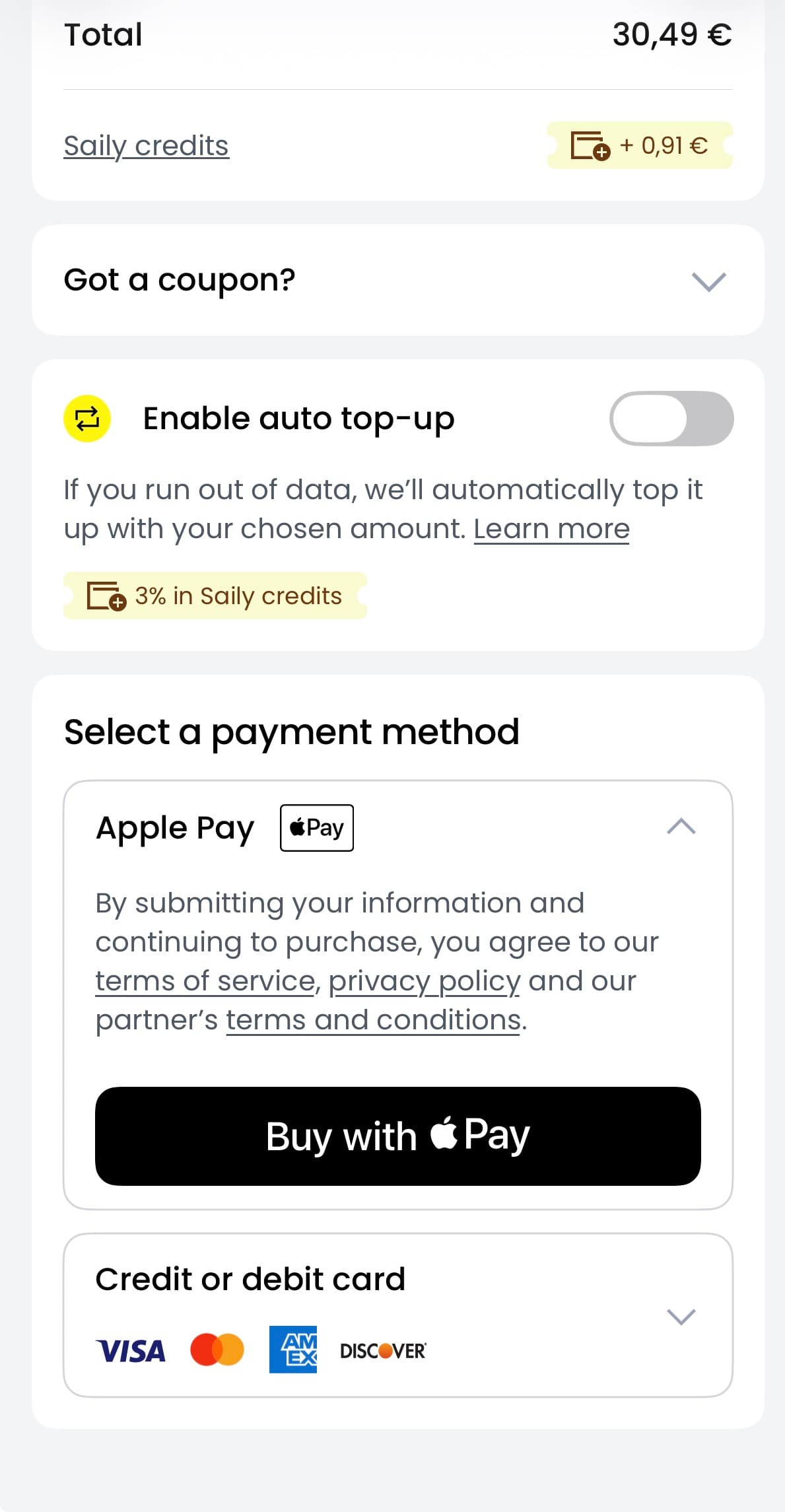 La schermata di pagamento con il campo per il coupon