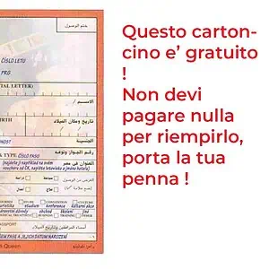 cartoncino da riempire con i dati del passeggero