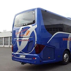 bus, blue, nature, heaven, clouds, travel, to stand, vehicle, vacations, setra, advertising, foil, bus driver, to travel, coach, school bus, workshop, customer service, bus trip, luxury