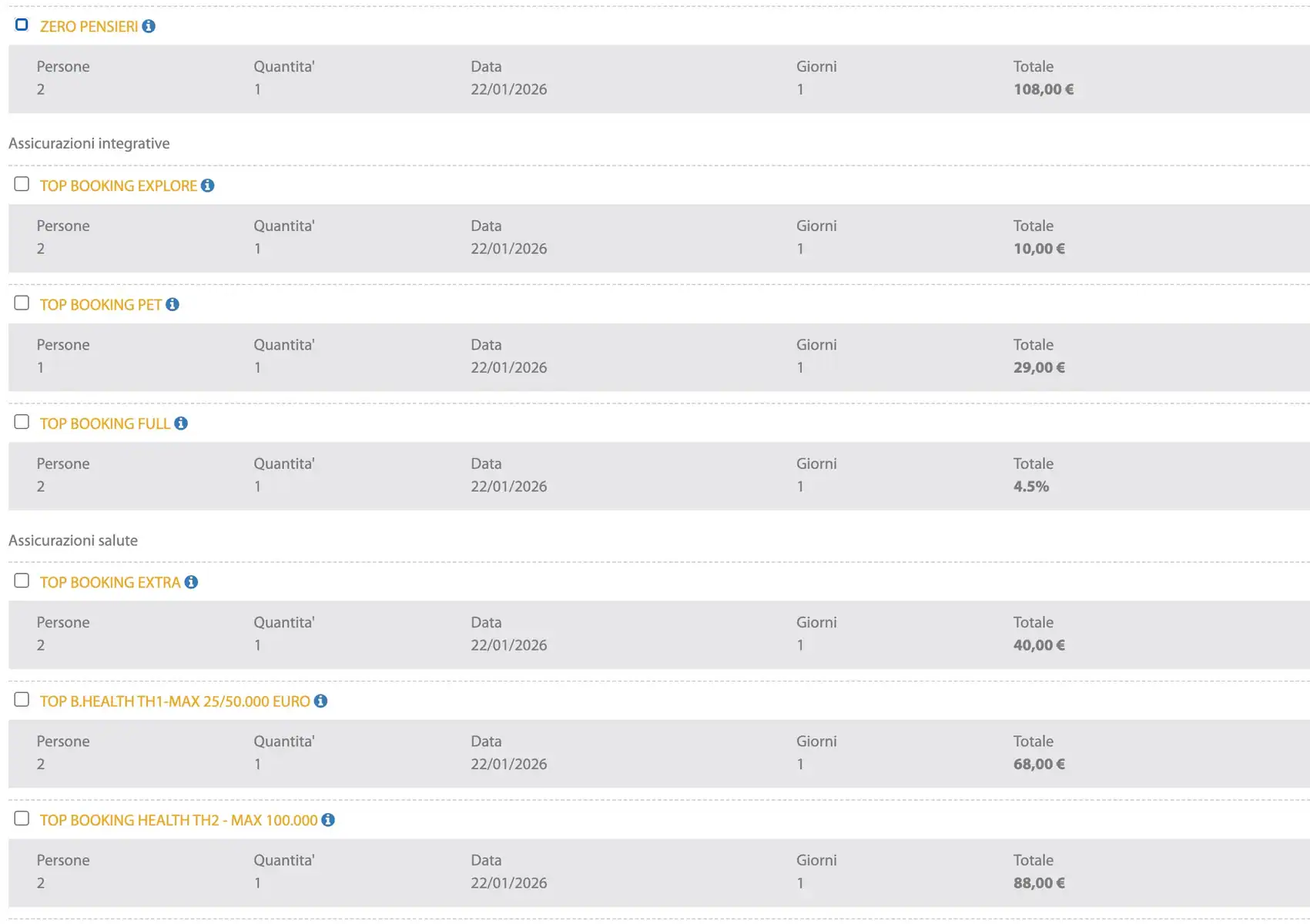 varie polizze di viaggio