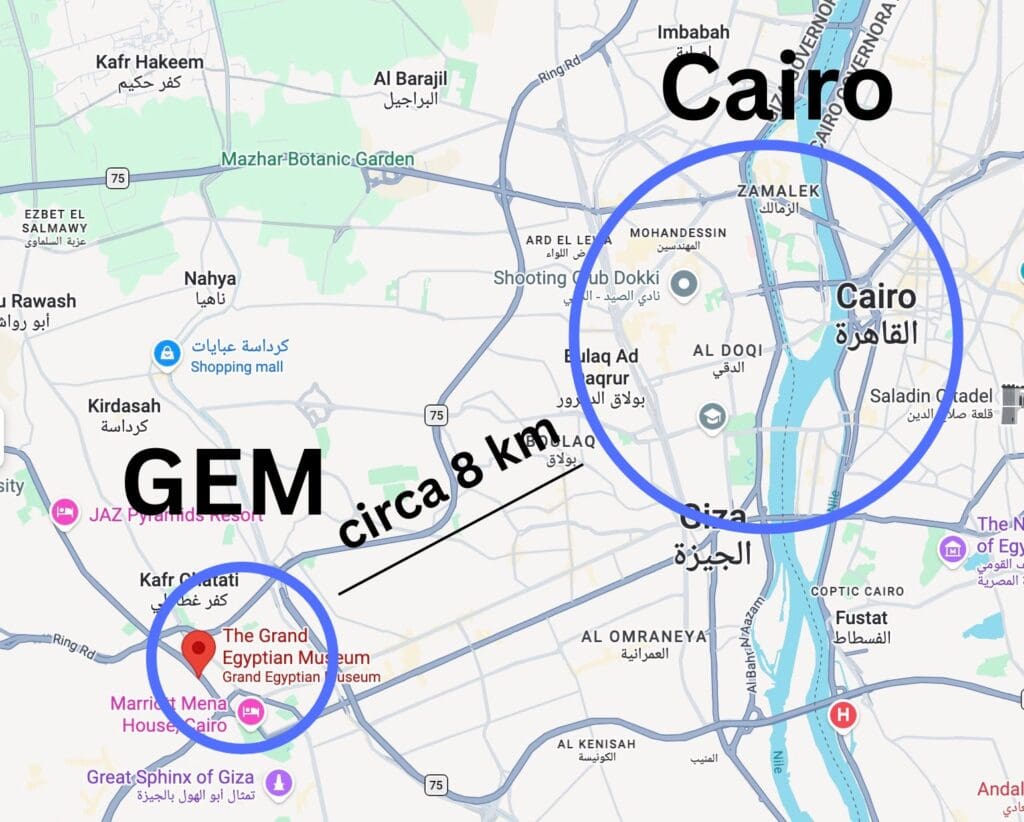 Mappa del Cairo e distanza dal Nuovo Museo Egizio GEM